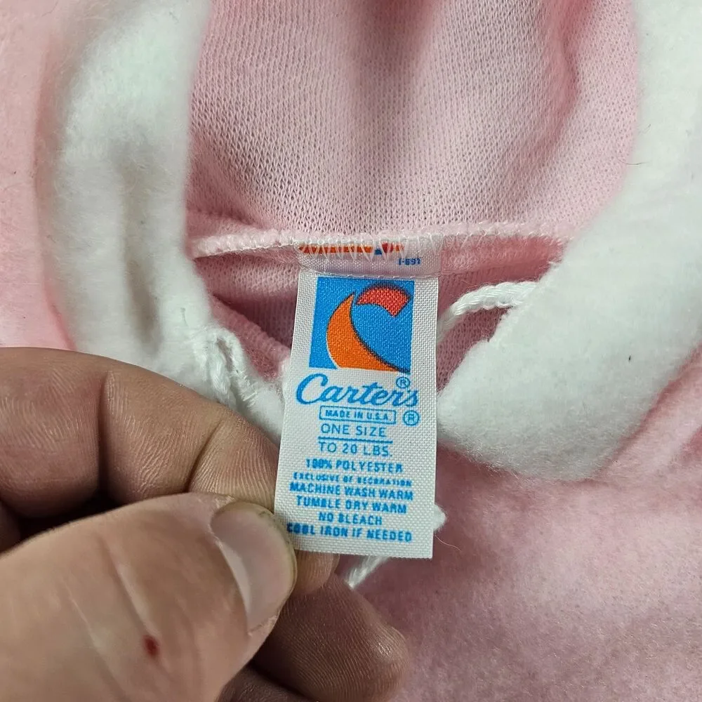 Vintage Carter Baby One Piece Pink Hood Fleece USA Made Soft Embroidery 70s 80s